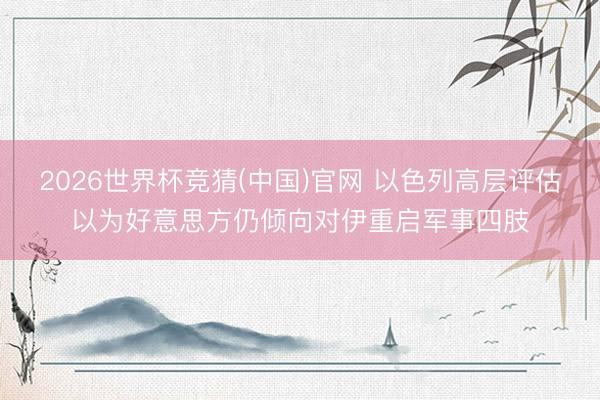 2026世界杯竞猜(中国)官网 以色列高层评估以为好意思方仍倾向对伊重启军事四肢