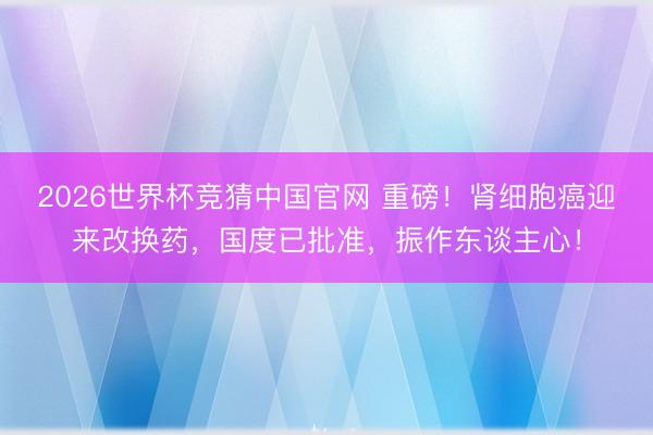2026世界杯竞猜中国官网 重磅！肾细胞癌迎来改换药，国度已批准，振作东谈主心！