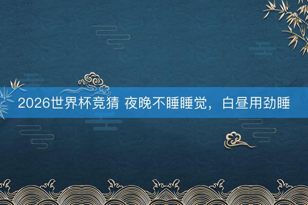 2026世界杯竞猜 夜晚不睡睡觉，白昼用劲睡