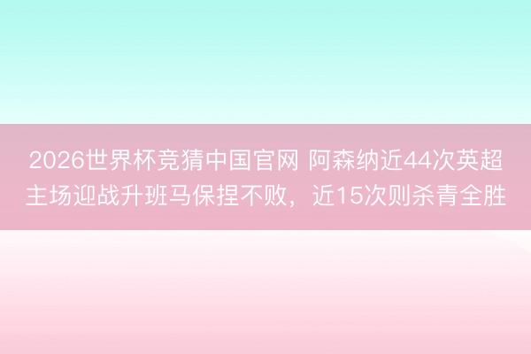 2026世界杯竞猜中国官网 阿森纳近44次英超主场迎战升班马保捏不败，近15次则杀青全胜