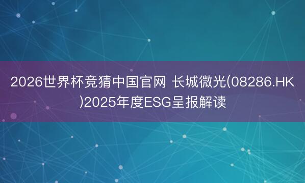 2026世界杯竞猜中国官网 长城微光(08286.HK)2025年度ESG呈报解读