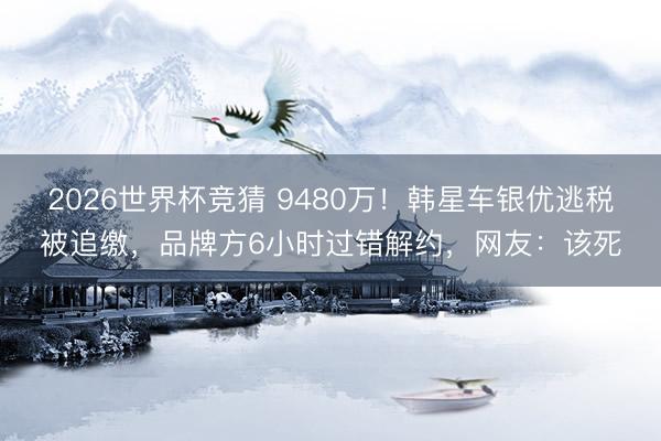 2026世界杯竞猜 9480万！韩星车银优逃税被追缴，品牌方6小时过错解约，网友：该死